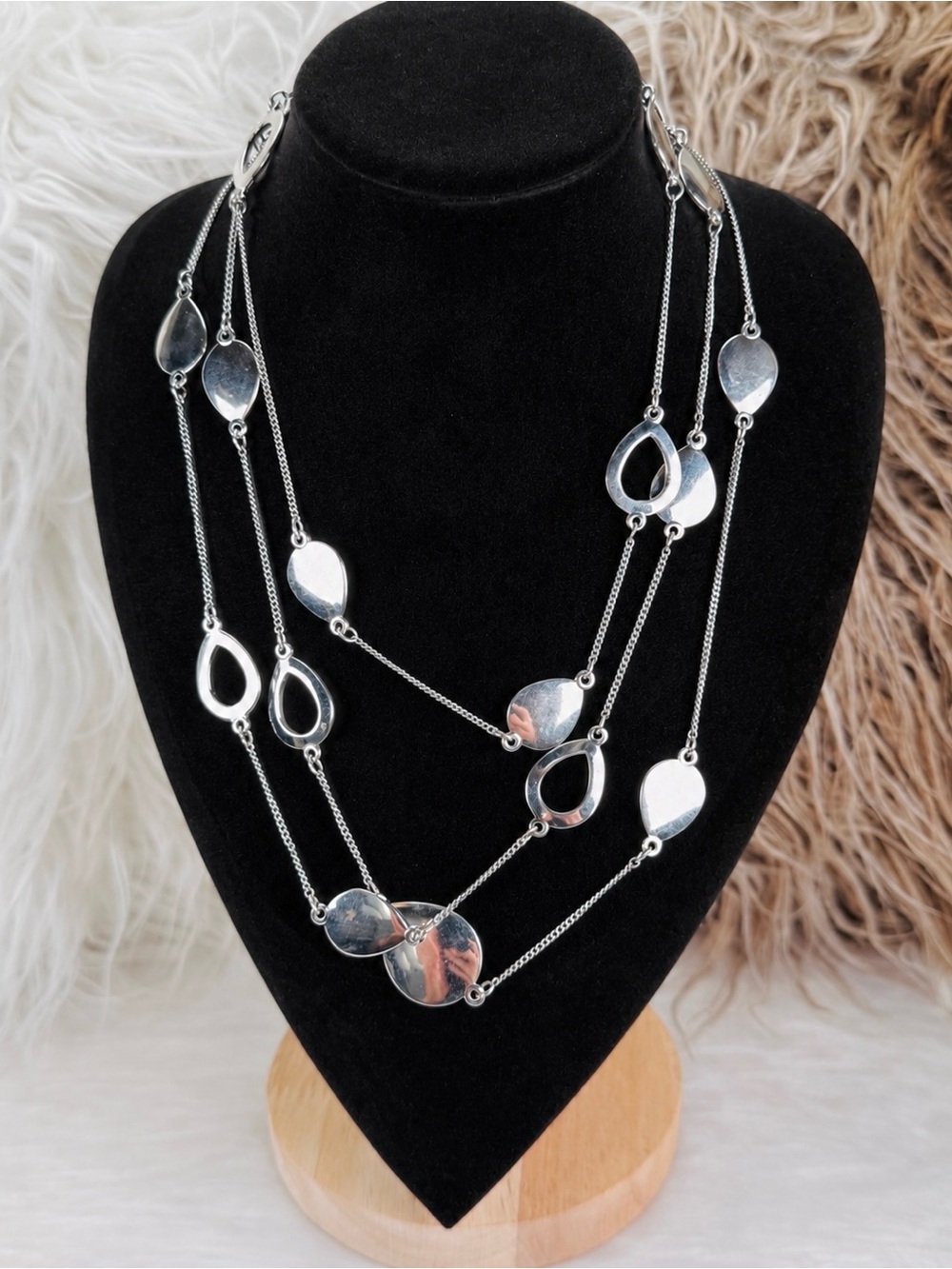 Vintage long Silvertone layering necklace